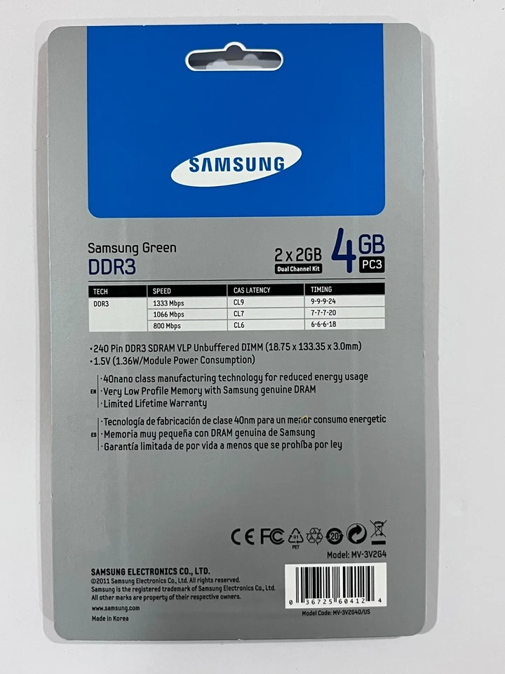 New Samsung 2x 2GB DDR3 1333MHZ PC3-10600 4GB 240Pin DIMM M379B5773CH0 - Image 3 of 3