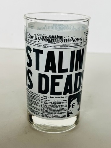 Taza de vidrio para beber Rocky Mountain News periódico Stalin muerto voto Mccarthy - Imagen 2 de 5