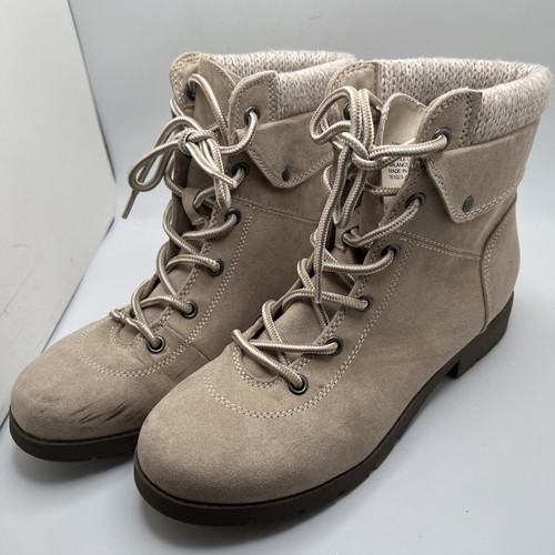 ST JOHNS BAY Women's Size 7.5 Tan Suede Lace Up Round Toe Ankle Boots - Picture 2 of 10