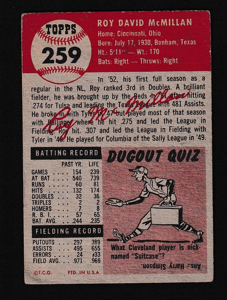 1953 Topps 259 Roy McMillan Baseball Card Set Break!! eBay