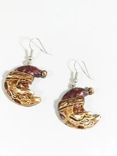 Christmas Santa Clause Crescent Moon Country Style Resin Dangle Hook Earrings