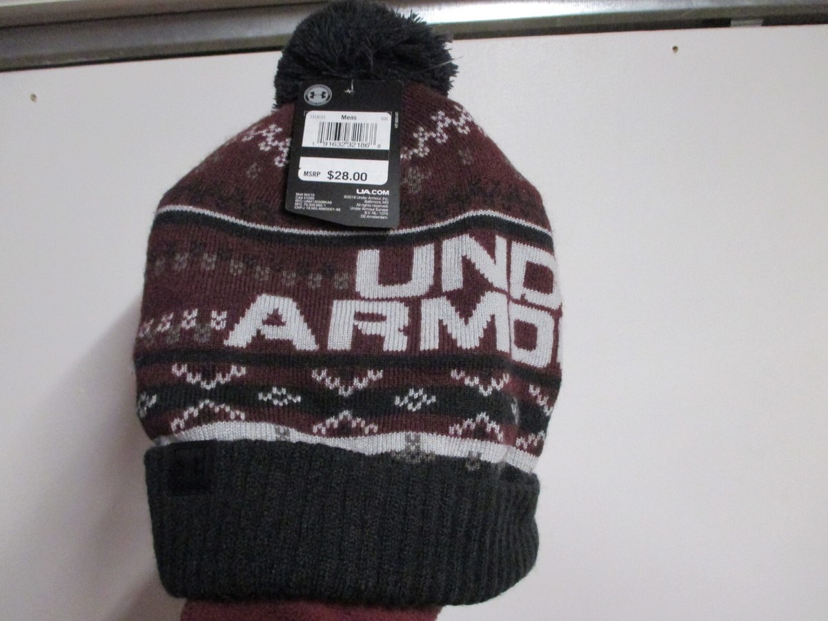 Under Armour Men's Retro Pom Beanie Hat 1318515 Maroon One - Main Image