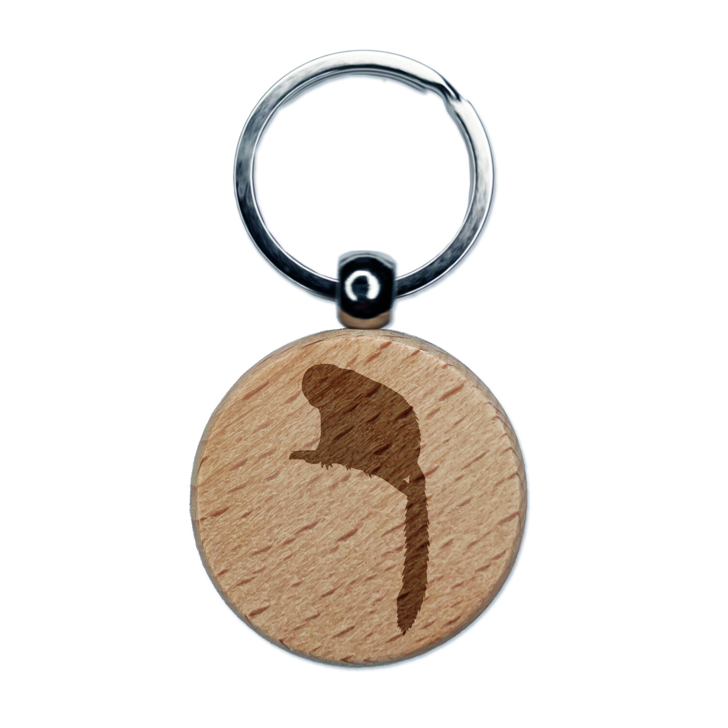 Squirrel Monkey Solid Engraved Wood Round Keychain Tag Charm