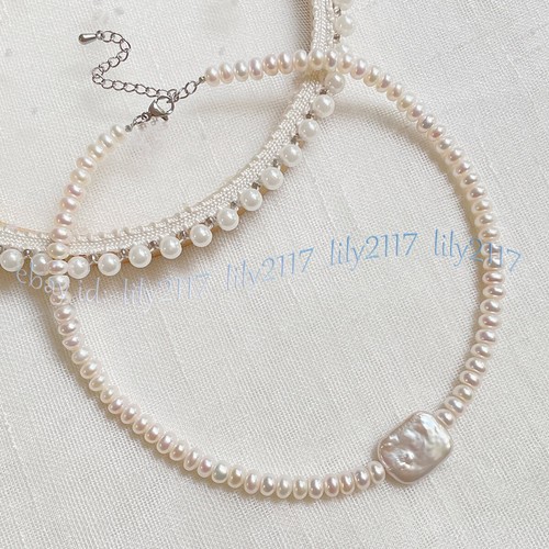 7-8mm Real Natural White Freshwater Pearl Square Baroque Pearl Pendant Necklace - Picture 14 of 17