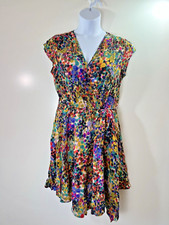 Presley Skye Women’s Silk Watercolor Dress Size L Rainbow Multicolor Gypsy Artsy