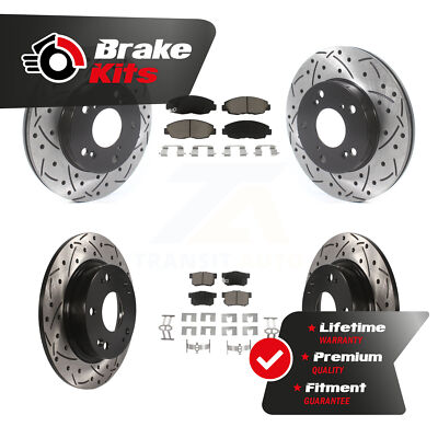Front Rear Drilled Slot Brake Rotor Ceramic Pad Kit For 2006-2011 Honda Civic LX
