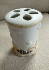 SEA SHELLS TOOTHBRUSH HOLDER CERAMIC STARFISH HOLDS 5 BRUSHES 4.5" X 3.5"