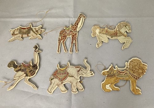 6 Carousel Animal Cardboard Christmas Ornaments Merrimack ostrich lion pig horse - Picture 6 of 7