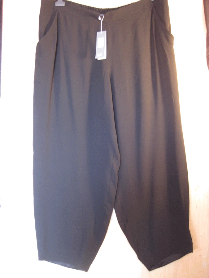 BNWT $258 EILEEN FISHER Silk Georgette Crepe BLACK Slouchy Ankle Pants 3X