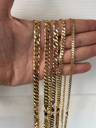 14k Gold Plated REAL Solid 925 Silver Cuban Link Flat Chain 4-8mm 18-30" Italy - Picture 5 of 11