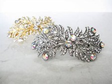 Silver or gold leaf shaped crystal hair barrette clip bridal clip bridal