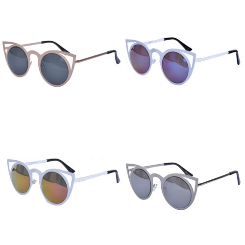 METAL CAT EYE Sunglasses Tinted Mirrored Lens UV400 90s Retro Style Pink Blue Si - 第 1/9 張圖片
