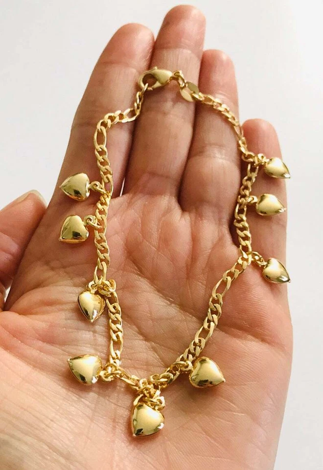 TOBILLERA DE AMOR CORAZÓN RELLENO ORO 18K 10" / TOBILLERA DE CORAZÓN 10" - A15 Foto 2 de 4