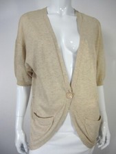 TopShop Short Sleeve Boat V Neck Cardigan sweater size 10 Solid Ivory Yellow  