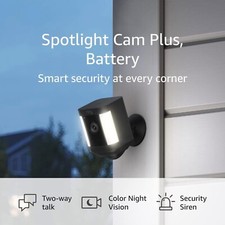 NEW Ring Spotlight Cam Plus Battery 2-Way Talk, Color Night Vision Siren - Black