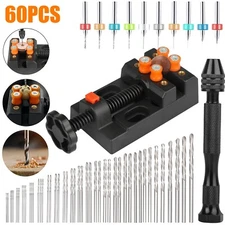60Pcs Pin Bench Vise Mini Micro Hand Twist Drill Bits Set for Rotary Tools Kit