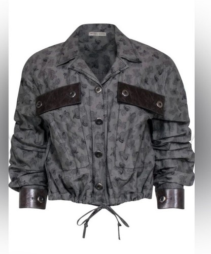 Chaqueta utilitaria detallada con estampado de mariposas/cuero bottega veneta, S