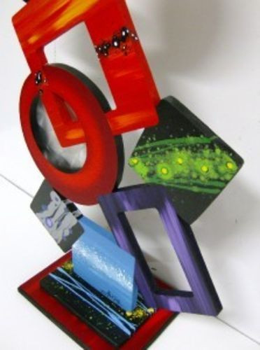 Funky lebendige abstrakte Kunst ""Sensations"" Holztischskulptur mit Metallakzenten - Bild 6 von 6