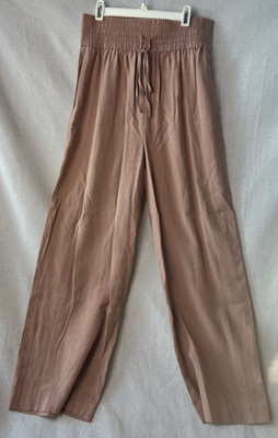 Open Edit Women's Wide Leg Pull-On Pants Beige Tan Elastic Pockets Medium