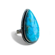 Kingman Turquoise Solid 925 Sterling Silver Ring 6