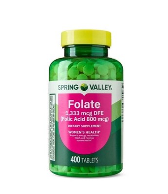 Spring Valley Folate 1,333 mcg DFE Folic Acid 800 mcg 400-COUNT SAME-DAY SHIP
