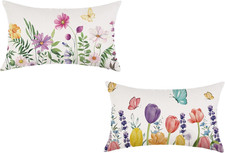 Spring Floral Pillow Covers 12x20 Inch Set of 2 Tulip Lavender Daisy Butterfly D