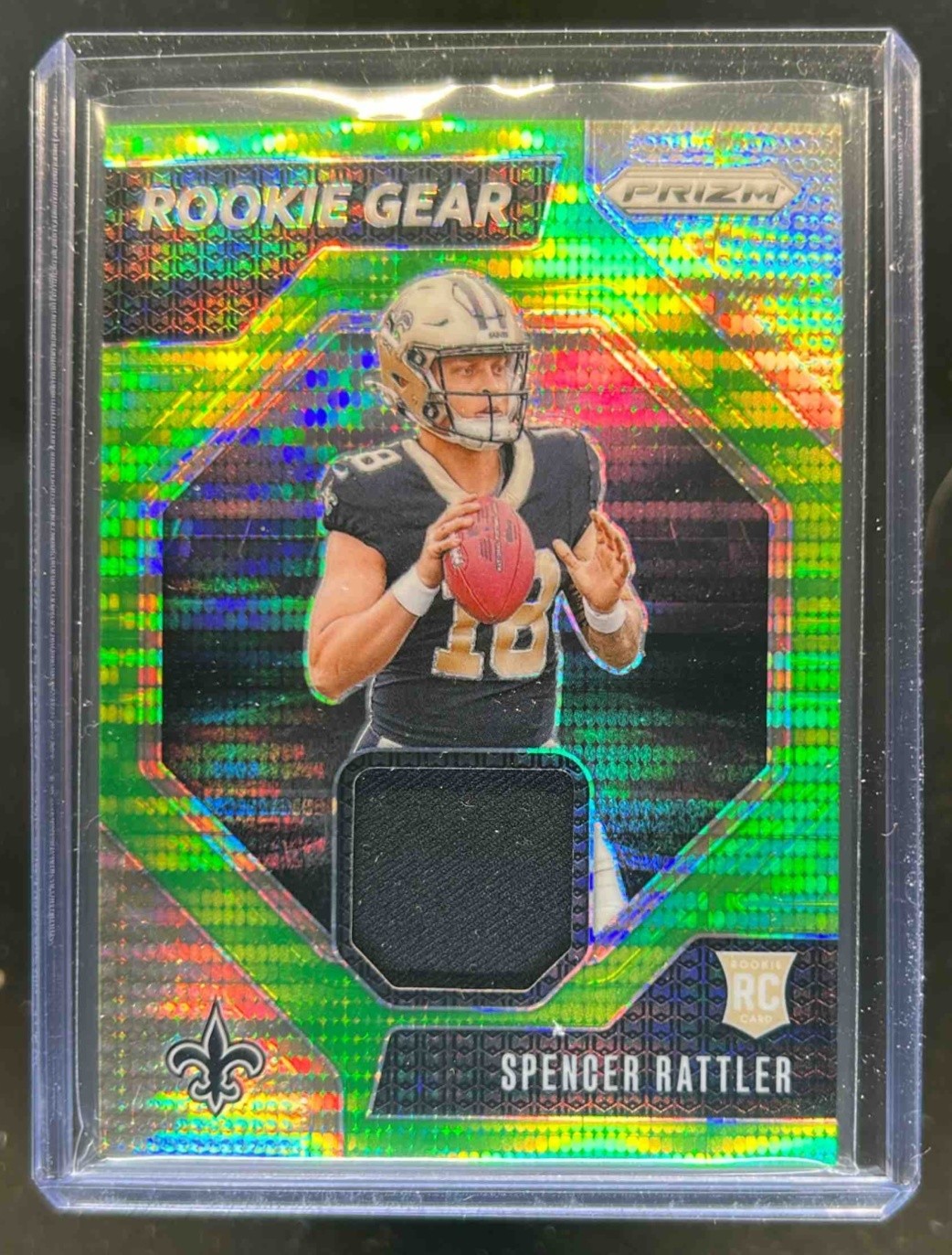 2024 Prizm Spencer Rattler Rookie Gear RC Jersey Neon Green Pulsar #RG-SRR