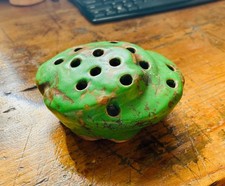 WELLER COPPERTONE Flower Frog 1920s Vintage Art Pottery Matte Green Ceramic 1/2