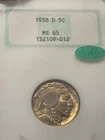 1938 D Buffalo Nickel Old NGC 3.0 Gold Embossed Back Fatty MS65 CAC!!