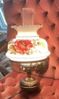 Mid Century  Brass Painted Flowers Milk Glass Wall Sconce Oil Lamp Style Fixture