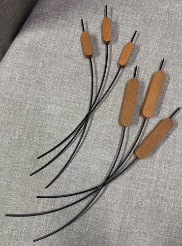 Vintage Mid Century MCM Cattail Holz & Metall Wanddeko