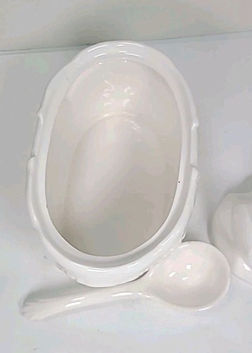 Zuppiera di gallina vintage in ceramica avorio con mestolo nido di pollo Giappone MCM - Foto 7 di 10