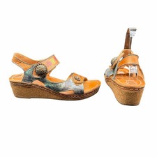 L  Artiste Spring Step Tiffinal Leather Floral Sandals 37 EU 6  6.5 Wedge Comfort