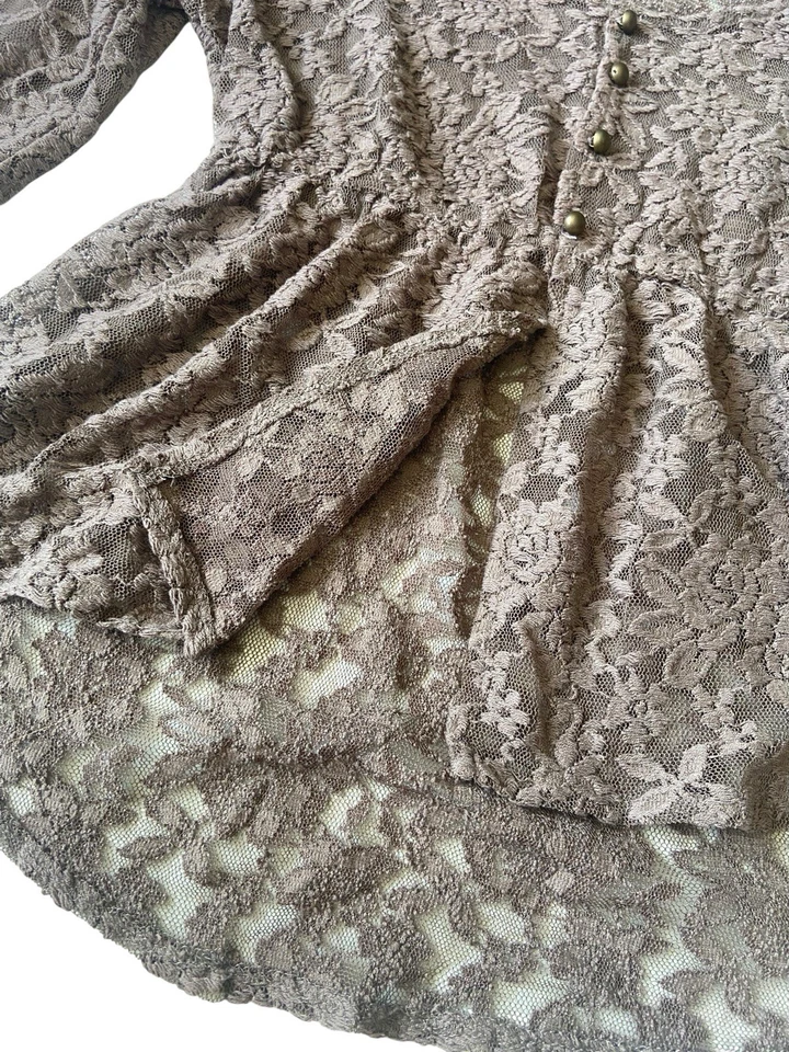 Top Babydoll Vintage Y2K Para Mujer Malla Transparente Encaje Talla M Marrón Boho Hada Coqueta Foto 3 de 4