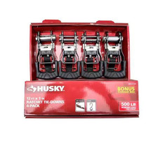 HUSKY RATCHET TIE-DOWN STRAPS 4-PACK 1 In. X 12 Ft. Quick Release Hook 1500 Lbs.
