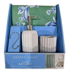 Draper James Liza Grn 15-Pc Bath Set Shower Curtain Soap Dispenser Tumbler Hooks
