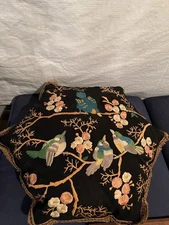Absolutely Beautiful Antique Lg Hexagon Bird Embroidered Pillow!!