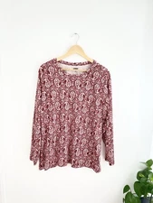 Lands End 2X Pink White Floral Cotton Long Sleeve Top Shirt Women’s Plus 2X