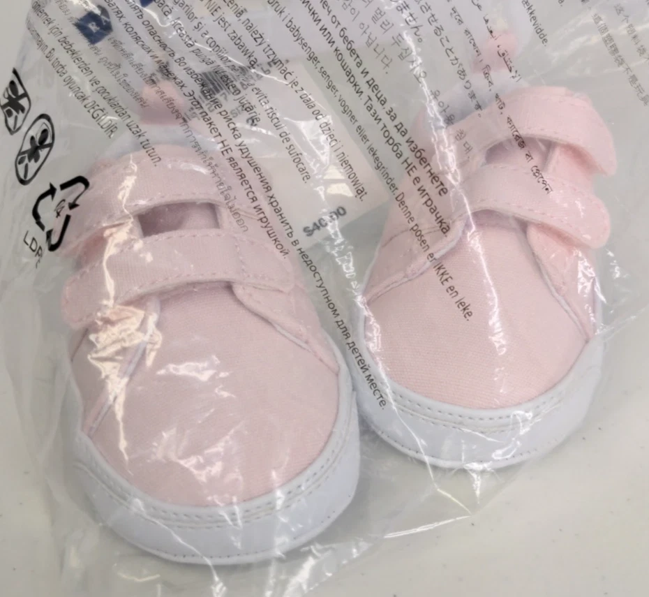 Polo Ralph Lauren Bebé Niña Rosa Blanco Zapatillas Lona Sayer EZ II Talla 2 Selladas Foto 4 de 4
