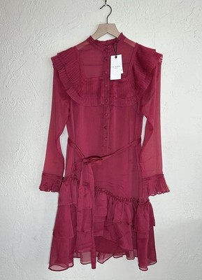 NEW Ted Baker London Anastai Ruffle Mini Dress Raspberry Pink Tie
