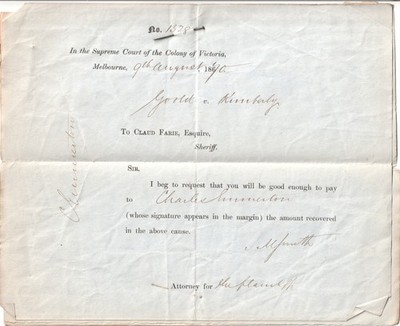 VICTORIA 1870 SUPREME COURT WRIT