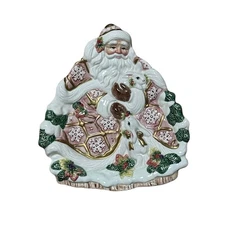 Fitz and Floyd Classics Pastel Santa w/ Bunnies Rabbits Plate Wall Hanging 3D
