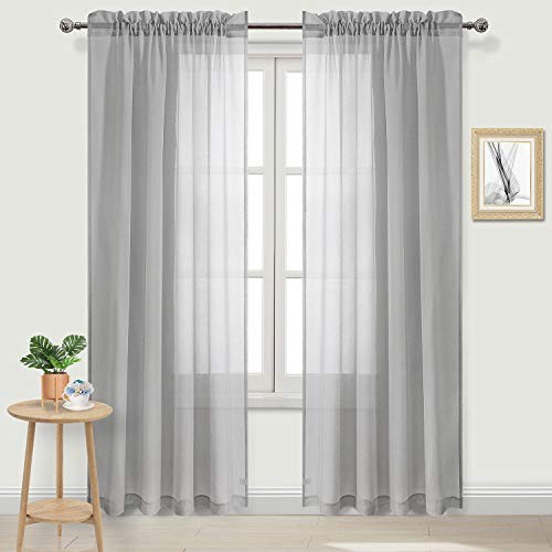Sheer Curtains Semi Transparent Voile Rod Pocket 52"W x 84"L (Pack of 2) Grey - Bild 1 von 6