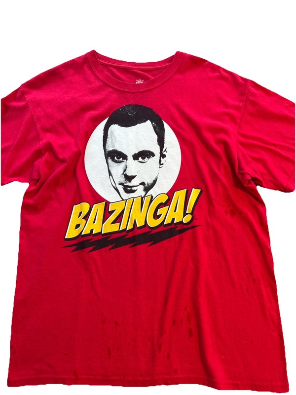 Big Bang Theory Bazinga Sheldon Face Red T-Shirt Mens Size L Large Short Sleeve