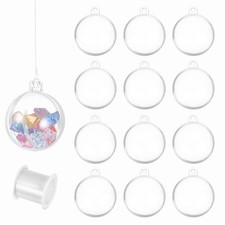 1.6" Dia. Clear Plastic Acrylic Fillable Ornament Ball with Hanging Wire 12pcs