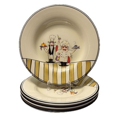 HD Designs Le Chef Dinner Plates Set of 4 Vintage Two Chefs Dinnerware