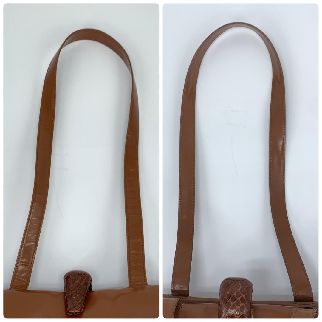 Prada Brown Patent Leather Enamel Python Logo Sho… - image 9