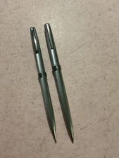 Vtg Lady Scheaffer Pen Pencil White Dot Florentine Band Brushed Silver Metal