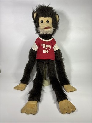 Vintage 1980 Joy Times Monkey Chimpanzee Red Hug Me Shirt Hook & Loop Hands Feet