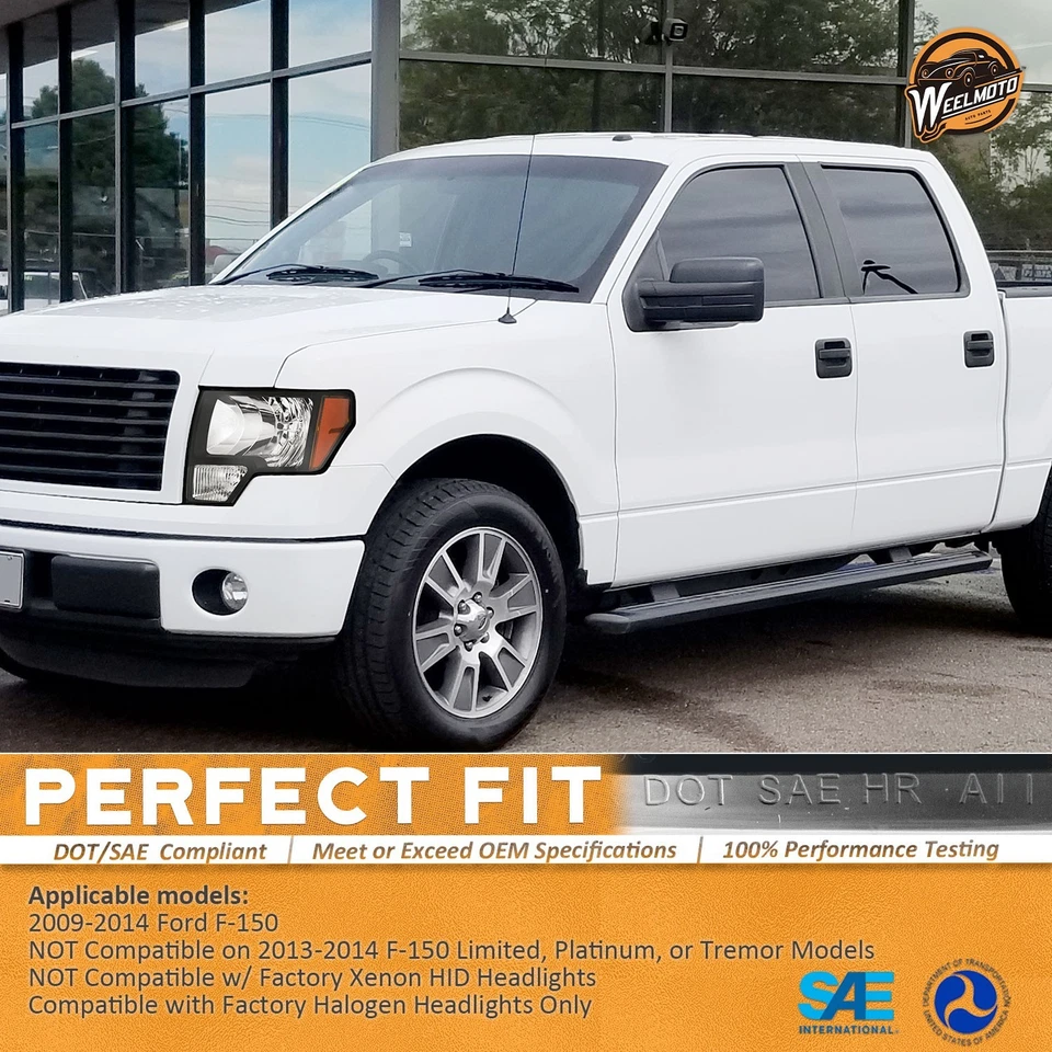 Pair Headlights Assembly Black For 2009-2014 Ford F-150 F150 Pickup Headlamps Foto 2 de 4